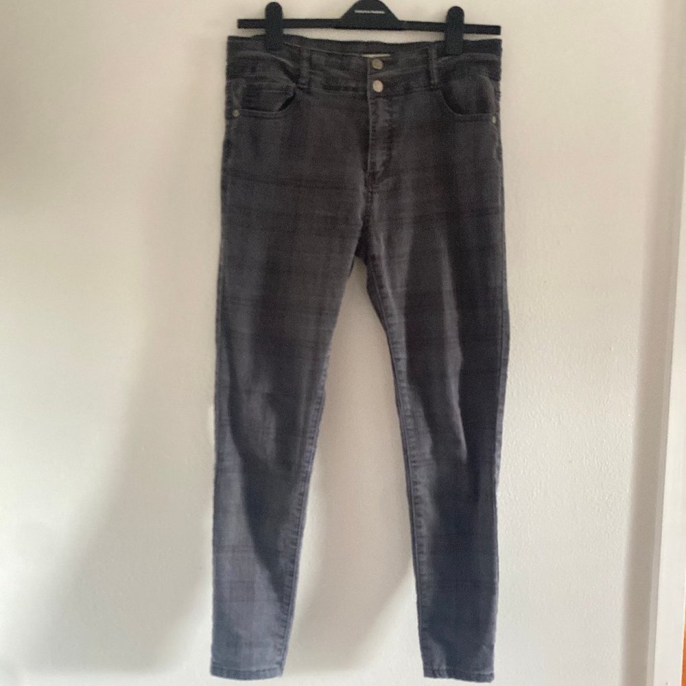 Nature Denim Plaid Pattern Skinny Jeans